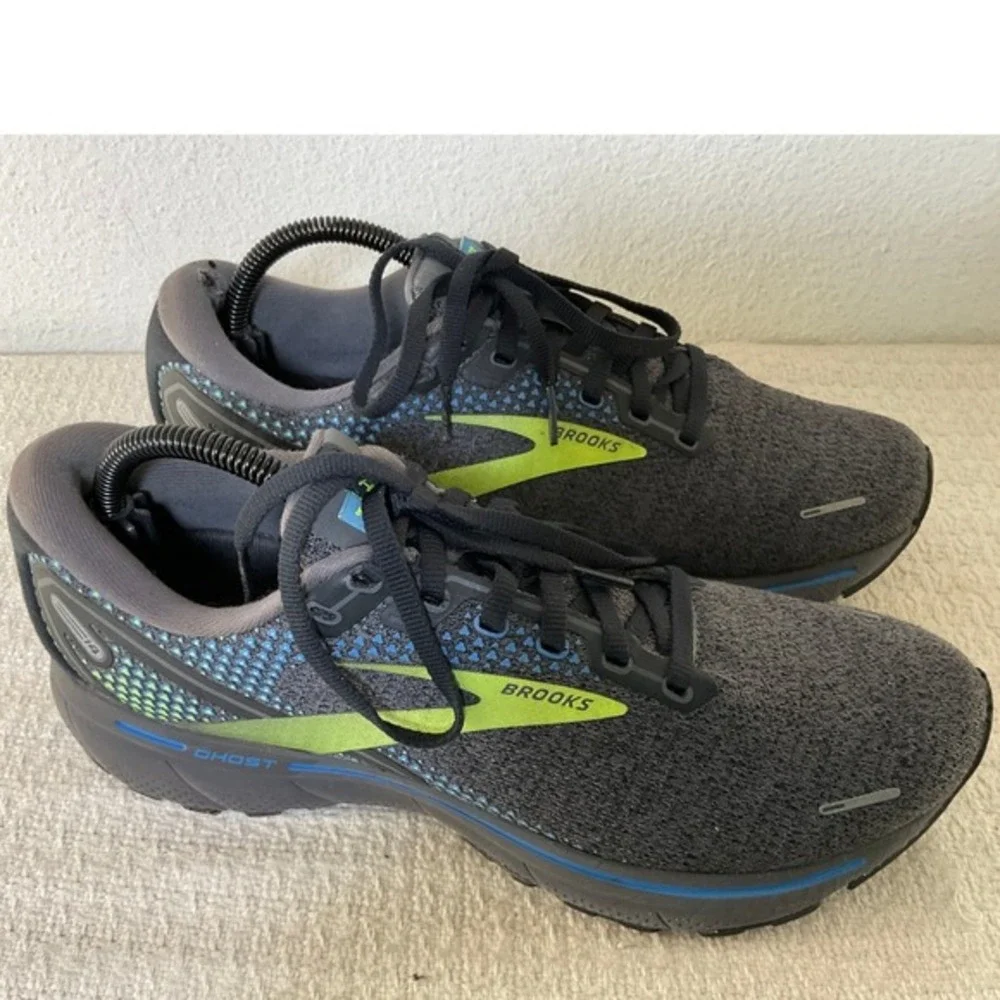 Brooks Ghost 14 Men's Running Shoes Grey Blue Lime‎ 9.5 Sneakers Walking